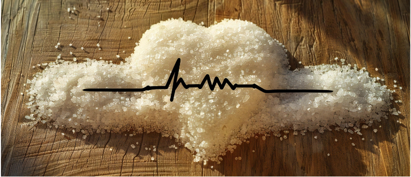 spices in the shape of a heart with the image of a heart beat over top
