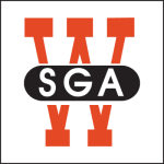 Logo of the Wyoming Stock Growers Association featuring bold orange "W" shapes arranged in a stacked format, with the letters "SGA" in white on a black oval across the center.