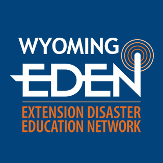 Wyoming Extension Disaster Education Network (EDEN) logo with text and a signal graphic on a blue background