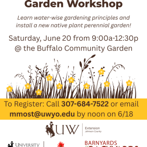 A flyer repeating event information from the caption and featuring a brown and gold meadow.