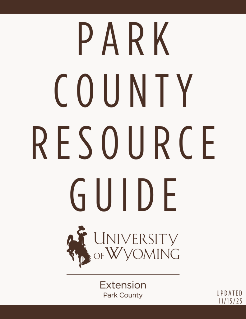 park county resource guide in large letters and bucking horse uw extension logo