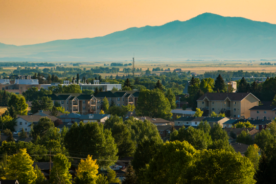 A scenic view at sunset above Laramie  Wyoming during the summer 