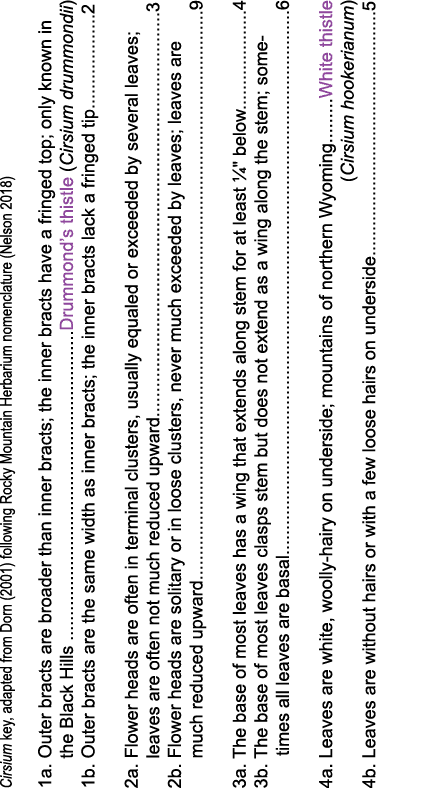 Cirsium key, adapted from Dorn (2001) following Rocky Mountain Herbarium nomenclature (Nelson 2018) 1a  Outer bracts    