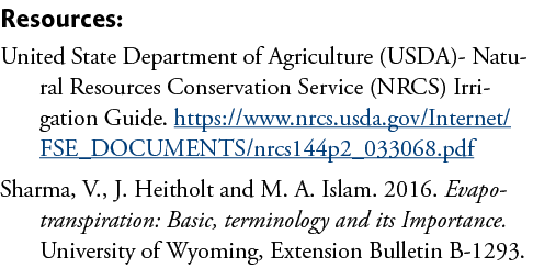 Resources: United State Department of Agriculture (USDA)- Natural Resources Conservation Service (NRCS) Irrigation Gu...