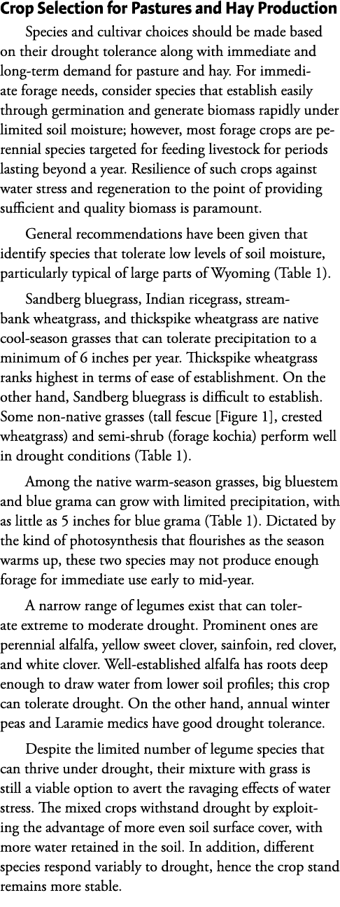 Crop Selection for Pastures and Hay Production Species and cultivar choices should be made based on their drought tol...