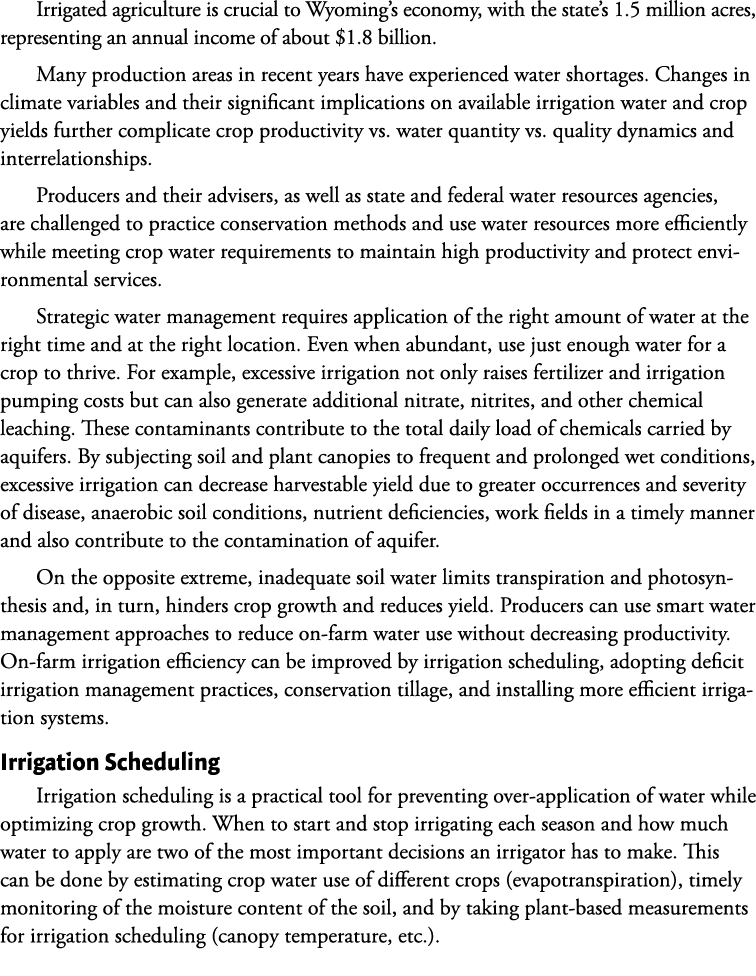 Irrigated agriculture is crucial to Wyoming’s economy, with the state’s 1.5 million acres, representing an annual inc...