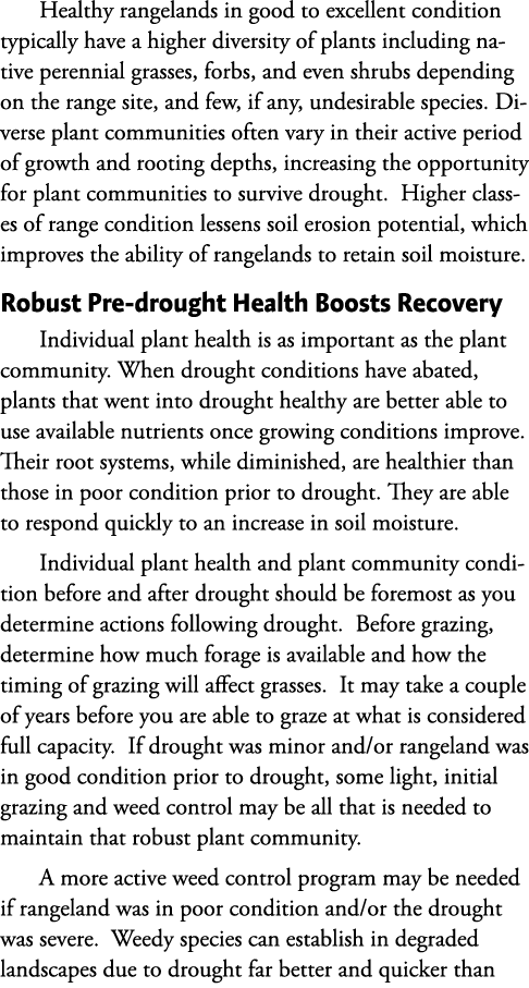 Healthy rangelands in good to excellent condition typically have a higher diversity of plants including native perenn...