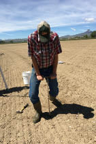 Man in field taking soil samples 