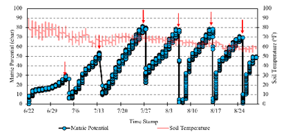 Graph depicting matric potential and soil temperatures over time 