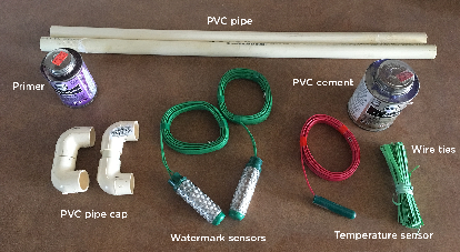 PVC pipe  primer  cement  Watermark sensors and temperature sensors ready for field installation 