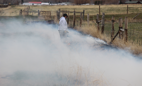 Person surrounded by smoke 