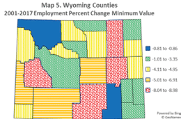 Wyoming counties 2001-2017 employment percent change minumum value