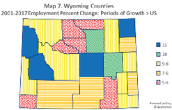 Wyoming counties 2001-2017 employment percent change: periods of growth   US