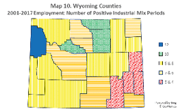 Wyoming counties 2001-2017 employment: number of positive industrial mix periods