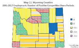 Wyoming counties 2001-17 employment: number of positive competitive share periods