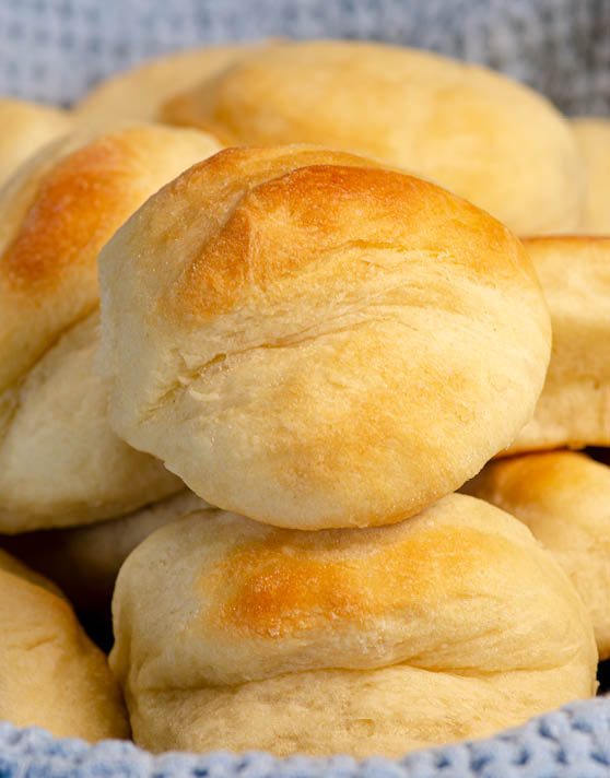 A basket of butterhorn rolls. 