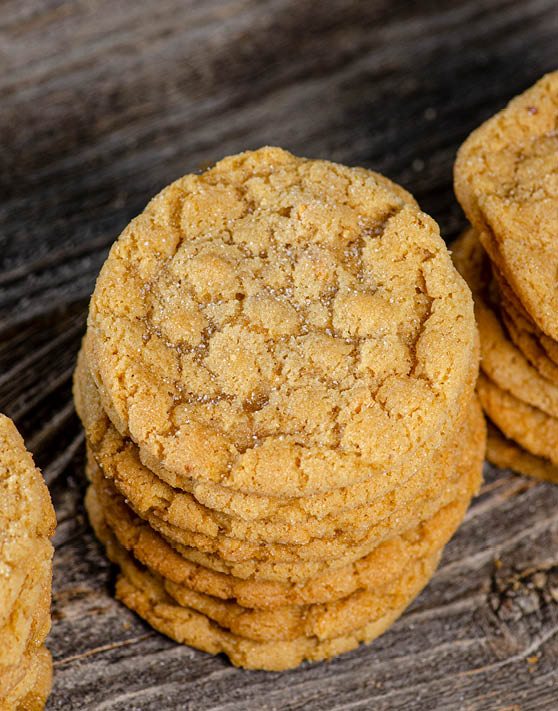 A stack of crispy peanut butter cookies.