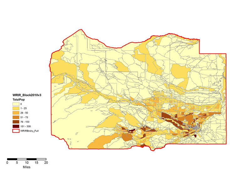 Map showing population areas