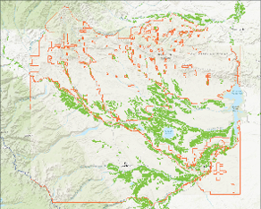 Irrigated lands are along the major streams and bodies of water 