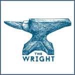 The Wright logo featuring a detailed illustration of a blacksmith's anvil in blue, with the text 'The Wright' in bold letters underneath