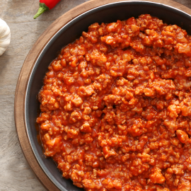 prepared meat sauce in pan