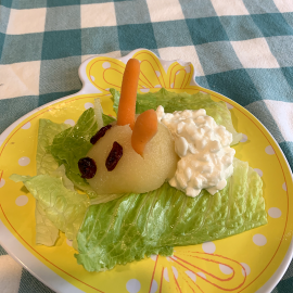 bunny salad on yellow bunny plate