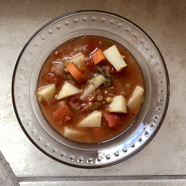 clear bowl of stew