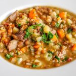 prepared soup in large white bowl