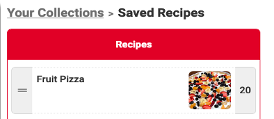 screenshot of saved recipe tool
