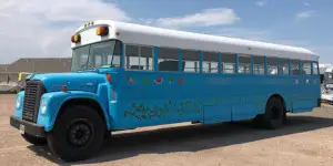 Blue Feeding Laramie Valley Mobile bus
