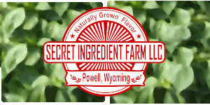 Secret ingredient farm logo on green leaf background
