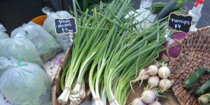 Fresh produce including onions and garlic