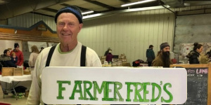 Farmer Fred with his sign