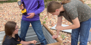 Students working in a garden