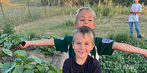 Kids playing in a garden