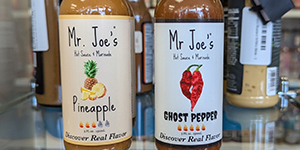 Bottles of Mr. Joe's sauces