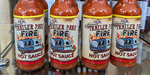 Bottles of Trailer Park Fire Hot Sauce