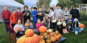 Students with pumpkins