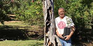 Steve Miller standing by an apple tree.