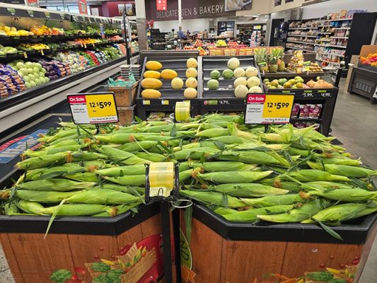 ears of corn in a grocery store