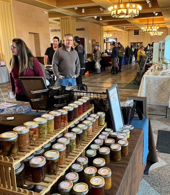 People shopping at an indoor market.