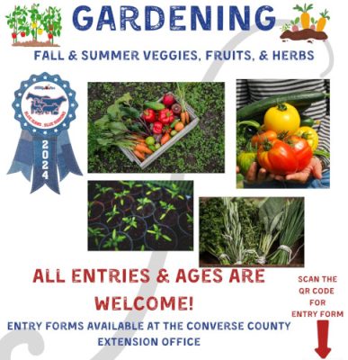 Converse County Fair 1-500h Converse County residents, FFA members, and 4-Hers can enter fruits, vegetables, herbs, and flowers in the county fair.
