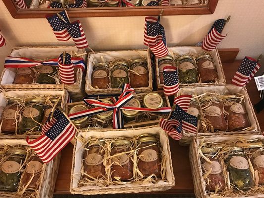 Baskets of homemade salsa.