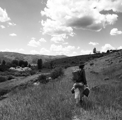 Woman hking and collecting berbs