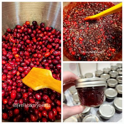 Collage picture of berries and jars of jam