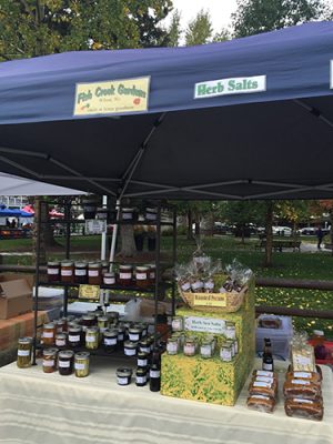 Farm stand with homemade canned goods.