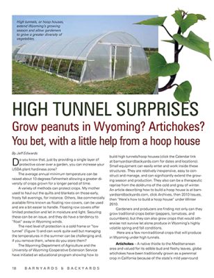 Cover of High Tunnel Surprises: Grow peanuts in Wyoming? Artichokes? You bet, with a little help from a hoop house