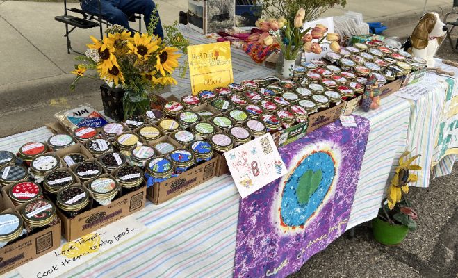 Jars of jelly at a market