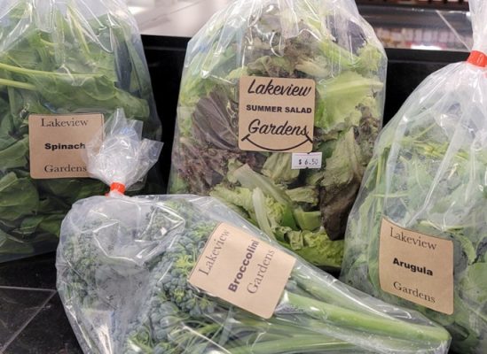 Bags of green produce