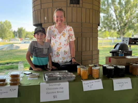 Woman and child at Lovell Farmers Market